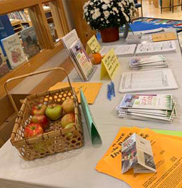 basket full of apples on a table with forms